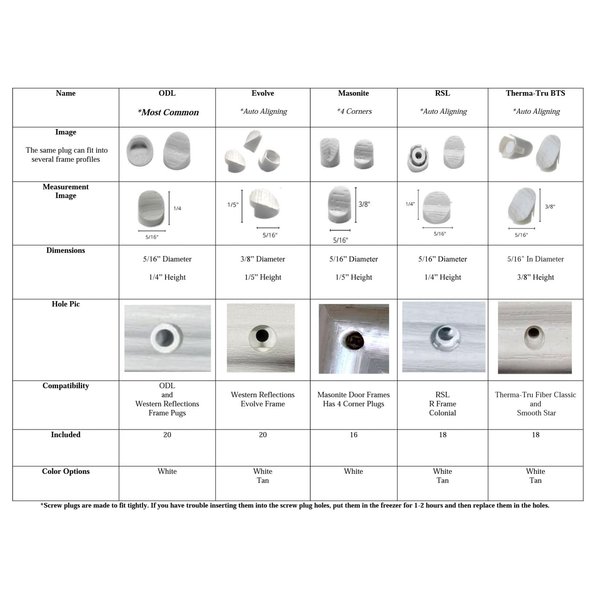 Therma-Tru Doors Frame Plugs for a Smooth Star Style Door 18 White BTS