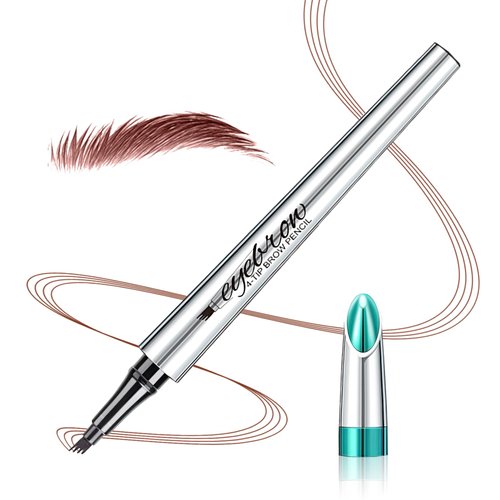 Eyebrow Pencil Microblade Brow Pen, 3D Waterproof Microblading Eyebrow Pen 4 Fork Tip Tattoo Pencil, Long-Lasting & Waterproof, Micro Edge Eyebrow Pencil (Reddish Brown)