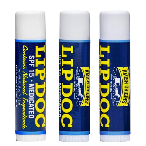 Amish Origins Lip Doc SPF 15 Medicated Lip Balm (3 PACK)- All Natural Ingredients, Deep Moisturizing Potent Formula for Chapped and Cracked Lips, All Refreshing Essential Oils