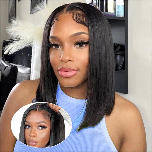Ailwelia Wear and Go Glueless Wig Bob Wig Human Hair 200% Density 5x5 HD Lace Closure Wigs Human ...