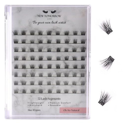 DIY Lash Extension Segment/Clusters with Portable Lash Tray, 72 Reusable Segmented Lashes In 10mm, (Soft, Lightweight And Microband) Individual Lashes Eyelash Extensions, DIY at Home, Beginner Friendly - New Tomorrow Lash(Oh-So-Natural Tray - 10mm)