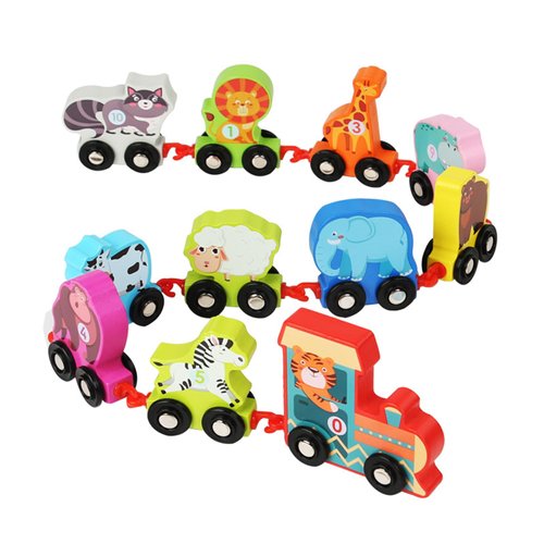 SAGUD Wooden Train Animals Toy Set Sensory Toys Farm Zoo Animals Train Accessories with 11pcs Flash Cards Educational Learning Toys for Toddlers Kids Boys Girls Age 3 4 5 6 7 Years Old
