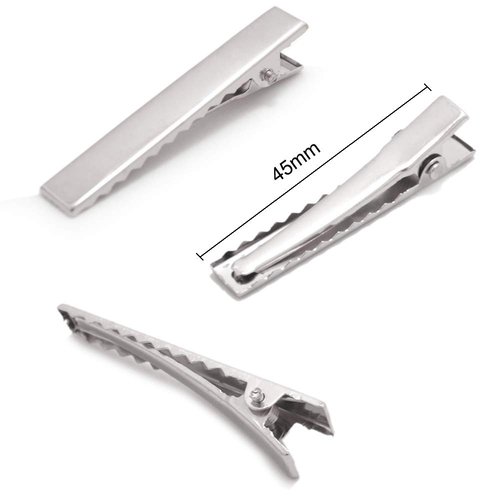 BronaGrand 100 Pieces Alligator Hair Clip Flat Top with Teeth Silver (1.77 Inch)