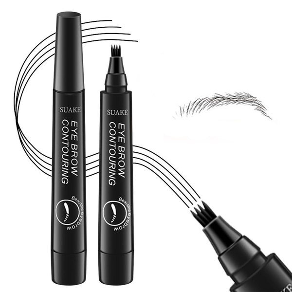 2pcs Eyebrow Pencil, 3D Microblading Eyebrow Pen Contouring Pen, 4-Tipped Precise Brow Pen, Waterproof Smudge-Proof brow pen, Natural Eye Long-Lasting Brow Pencils for Women(2*Black)