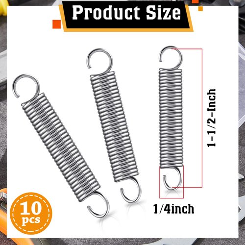 10 Pcs SP 9600 Extension Spring 1/4 Inch x 1-1/2 Inch Spring Extension 0.035 Inch Stainless Steel Mechanical Extension Compression Springs Steel Construction