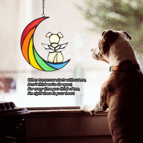 Lcensp Stained Glass Dog Memorial Gifts for Loss of Dog,Rainbow Bridge Pet Memorial Gifts for Dogs,Loss of Dog Sympathy Gift,Dog Bereavement Gifts,Pet Loss Gifts,in Memory of Dog Passing Away Gifts