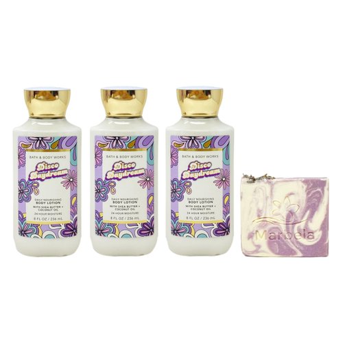 Bath & Body Works Disco Daydream 3 Pack Daily Nourishing Body Lotion Bundle with a Lavender Dream Bar Soap - Full Size