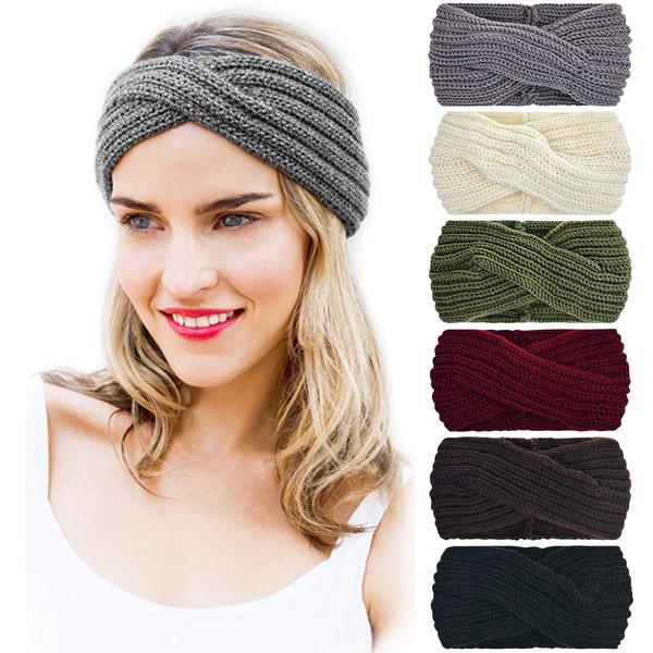 DRESHOW 6 Pack Crochet Turban Headband for Women Warm Bulky Crocheted Headwrap Winter Accessories