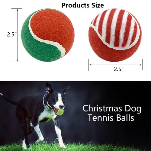 Vehomy 8Pcs Christmas Dog Tennis Balls Dog Xmas Squeaky Tennis Ball Toy Xmas Green and Red Puppy Interactive Toys for Small Medium Dogs Training Playing