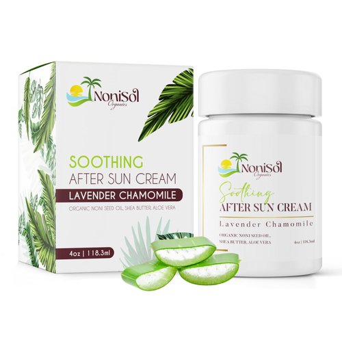 NoniSol Organics After Sun Cream - 4oz Sunburn Cream with Noni Seed Oil, Aloe Vera Gel, Shea Butter, Lavender, Coconut & Chamomile Oil for Face, After Sun Tan Enhancer & Redness Relief Moisturizer