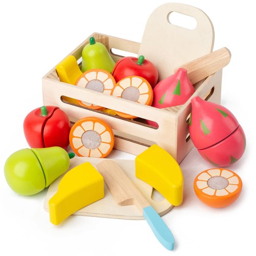 Wooden Play Food Sets for Kids Kitchen, Pretend Play for Toddlers, Montessori Wooden Food Toys, Velcro Cutting Fruit Toys, Play Food for Kids Ages 4-8, Boys Girls Birthday Gifts