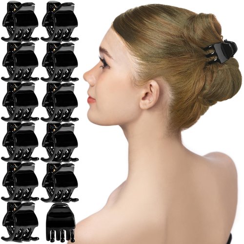 RC ROCHE ORNAMENT 12 Pcs Womens Criss Cross 3 Claw Hair Clips Secure Strong Hold No Slip Jaw Teeth Accessories Accessory Girls Ladies Plastic Fashion, Medium Black
