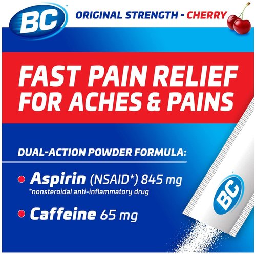 BC Powder Pain Reliever, Cherry Flavor Aspirin Dissolve Packs, 24 Count Powder Packets (6 Pack)
