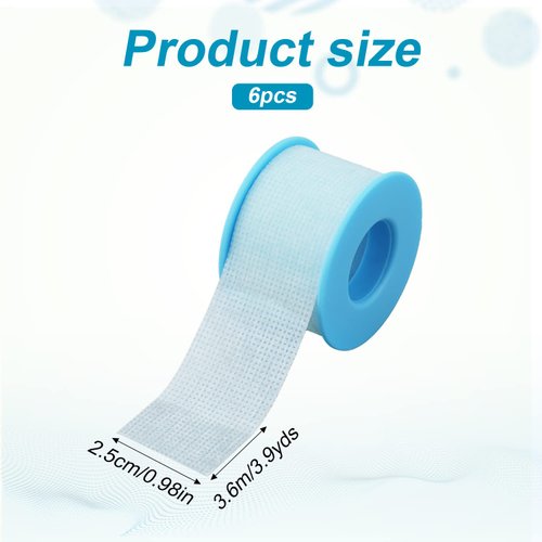 6pcs Eyelash Tapes, Reusable Silicone Non-Woven Fabric Lash Adhesive Tape Breathable Lash Extension Supplies (Blue, 0.98 inch x 3.9 Yards)
