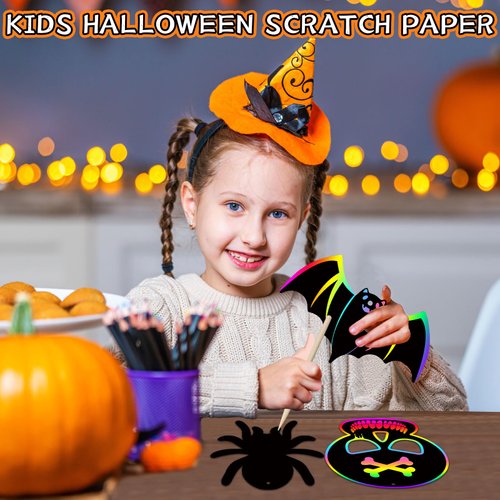 Halloween Scratch Crafts for Kids - 48PCS Halloween Magic Rainbow Scratch Paper for Halloween Party Favors - Kids Halloween Party Games Toys Gifts