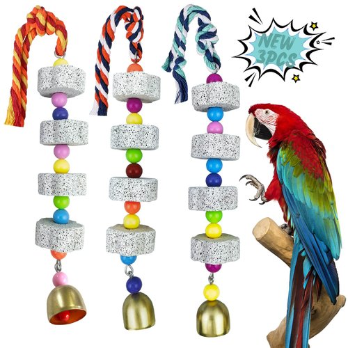 Sysmashing Parrot Chewing Toy,Bird Beak Grinding Stone with Bell,Bird Beak Grinding Stone,Parrot Beak Grinding Stone,Parrot Toys,Budgies,Parakeet,Cockatiel,Hamster,Chinchilla,Rabbit,3Pack