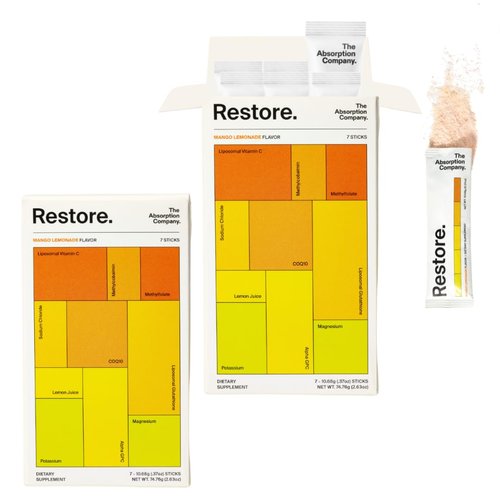 Restore Supplement - Mango Lemonade - 700mg of Electrolytes Powder Packets to Aid Hydration for Post Workouts or Rough Mornings, Boost Immune Support with Liposomal Vitamin C - 14 sticks