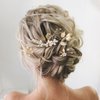 5 PCS Bridal Wedding Hair Pins Gold Leaf Crystal Pearl Hair Pins Vintage Bridal Hair Accessories Wedding Hair Clips for Brides Bridesmaids Women Girls