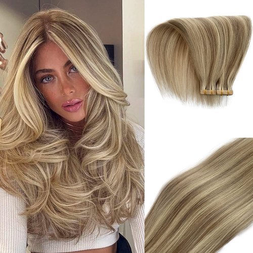 Blonde Tape ins Hair Extensions Bleach Blonde 100% Remy Human Hair 22 inches 20pcs 60g/pack Straight Seamless Skin Weft Tape in Human Hair Extensions #613 Bleach Blonde