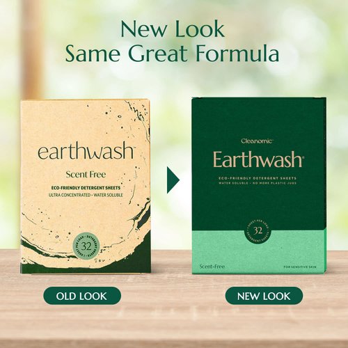 earthwash Laundry Detergent Sheets Scent-Free - 32 Sheets, Up To 64 Loads Hypoallergenic Detergent Strips, Ideal for Travel Home Liquidless Laundry Sheets