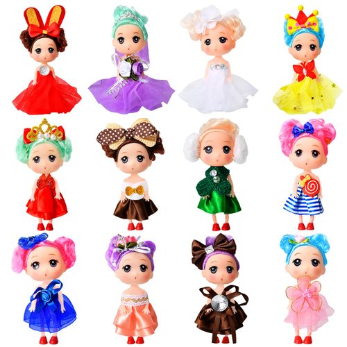SenZjx Princess Doll Set 12 Figures 5 inch Bulk Doll – Ideal for Girls' Dollhouse Play – Includes Tiaras, Hair Accessories – Perfect Small Dolls for Imaginative Play, Collecting, and Gift Box Fillers