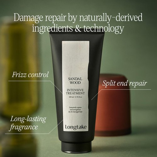 LONGTAKE Sandalwood Intensive Hair Perfume Treatment Hair Mask 6.76 Fl OzㅣImproves softnessㅣ Anti-frizzㅣSplit end repairㅣNourishes with jojoba oil, coconut oil, marula oil, rosemaryㅣFor All hair types