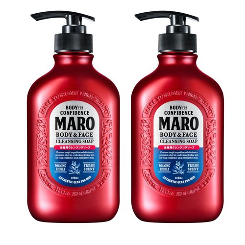 MARO Body & Face Cleansing Soap (2-Pack) | All-In-One Mens Body Wash & Face Wash Shower Gel, Fresh Scent Mens Body Soap That Removes Dirt & Oil for Invigorated & Renewed Skin, Bodywash Gifts For Men