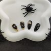 Goth Press on Nails Halloween Almond Fake Nails Horror Skull Black Rose False Nails with Rhinestone Glossy Acrylic Nails Full Cover Stick on Nails Jelly Press on Nails for Women Cosplay Nails 24Pcs