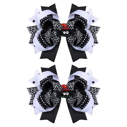 2pcs Halloween Hair Bow Clips for Girls Women 4.3in Halloween Spider Ribbon Hairbow Barrette Alligator Hairpins Teens Toddler Costume Outfit Dress up Party Decor Accessories