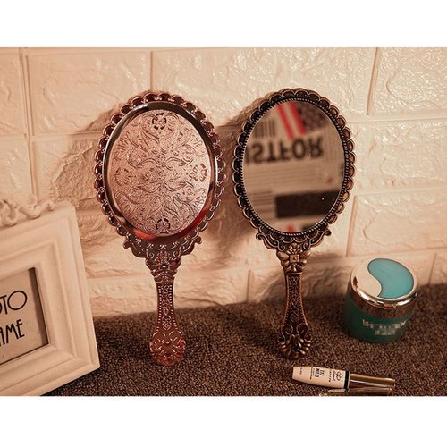 KABAKE Handheld Mirror, Hand Held Mirror with Handle, Small Travel Packet Compact Mirrors, Vintage Decorative Makeup Cosmetic Purse Mirrors for Girls Women, Bronze