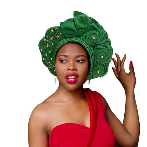 African Headties,Nigerian For Women Head Wrap Femme Handmade Sewing Fashion Head Tie For Party (Green)