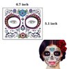 Day of the Dead Face Tattoo Halloween Makeup Tattoos Decor Stickers Sugar Skull Temporary Tattoo for Halloween Masquerade Party with Floral, Glitter Roses, Web and Floral Skeleton Design 5 PACK