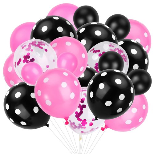 95 Pcs Mouse Balloon,Mouse Color Balloons,Confetti Balloons Party Supplies,Latex Balloons Polka Dot Balloons,Mouse Balloon Garland Kit for Mouse Theme Birthday Party Decorations(Pink-Black Set)