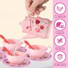 Lajeje 46pcs Kids Tea Party Set for Little Girls - Birthday Gift Toys for 3-8 Year Old Girls - Cute Princess Play Toddlers Tin Tea Set - Pretend Toys with Desserts, Flower Teapot, and Carrying Case