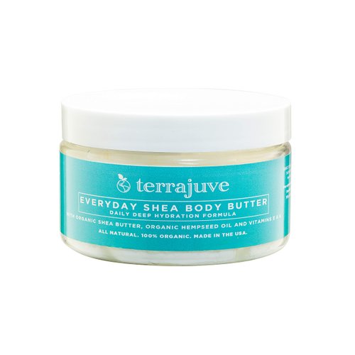 Body Butter by Terrajuve, Deep Hydration Formula, Achieve Luscious Legs, Lightens Under Eye Circles, Reduces Wrinkles, Fades Stretch Marks, Raw, Organic, All Natural, Made in USA (Everyday Shea Body Butter)