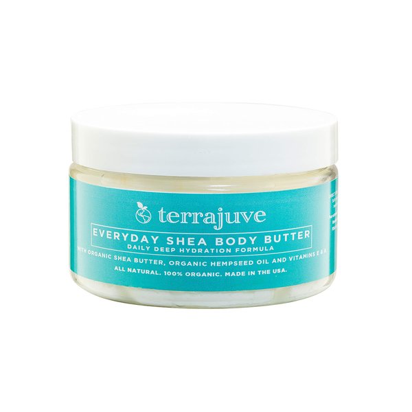 Body Butter by Terrajuve, Deep Hydration Formula, Achieve Luscious Legs, Lightens Under Eye Circles, Reduces Wrinkles, Fades Stretch Marks, Raw, Organic, All Natural, Made in USA (Everyday Shea Body Butter)