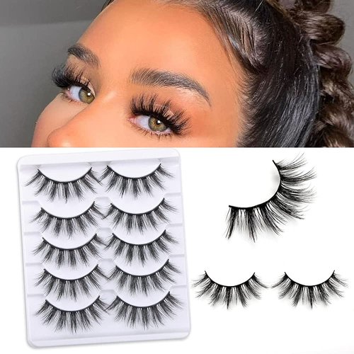 Brieve 18mm 5 Pairs 3D False Eyelashes Pack Fluffy Thick Curled Faux Mink Lashes Strip Lash Natur...