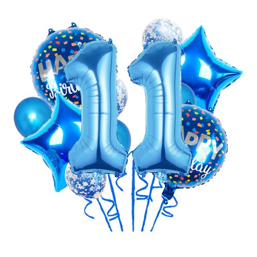 Balloons, 11 pcs Foil Balloons 11 Year Old for 11th Birthday Party Supplies Decoration， Confetti Balloon Kids Party Balloons Birthday Party Supplies 11 Years Old Birthday Balloon for Kids (11th, Blue)