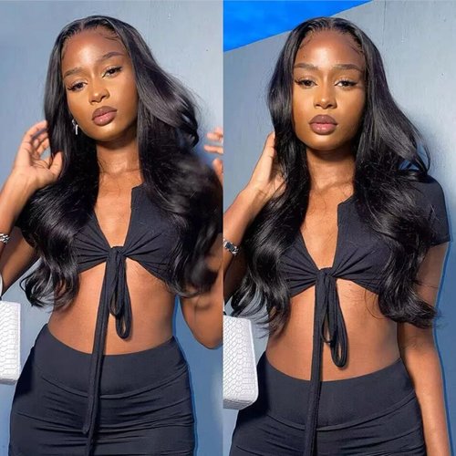 Kiqibeauty Body Wave Lace Front Wigs Human Hair Pre Plucked HD Lace Frontal Wigs 4x4 Glueless Human Hair 150 Density Natural Black Wigs for Women Human Hair Lace Front Wig with Baby Hair