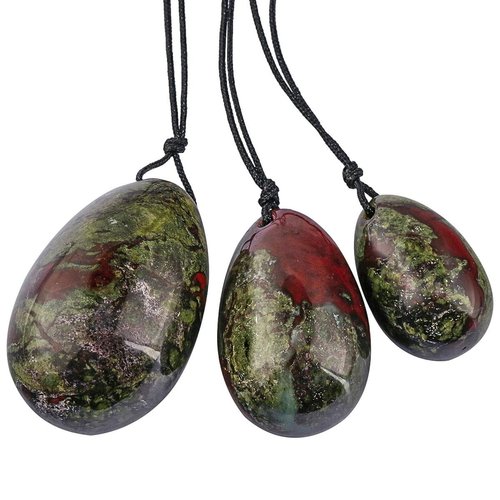TUMBEELLUWA Yoni Egg Healing Crystal 3 PCS Drilled Massage Stones for Women to Train Pelvic Muscles Kegel Exercise, Dragon Bloodstone