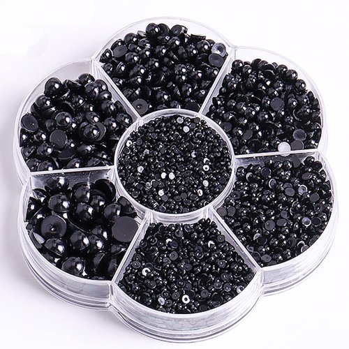 5900 Pcs Half Pearls for Crafts Black Nail Pearls for Nail Art Falt Back Pearls for Makeup Craft Pearls for Artists Creative DIY flatback Pearls for Nails（2/3/4/5/6/8/10mm）