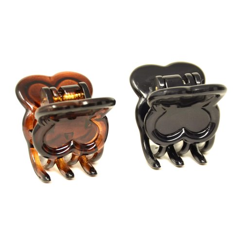 Parcelona French Petunia Tortoise Shell Brown and Black Mini 1” Celluloid Acetate Set of 2 Interlocking Secure Grip Hair Claw Clip Clamps for Women and Girls