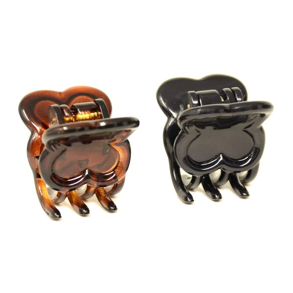 Parcelona French Petunia Tortoise Shell Brown and Black Mini 1” Celluloid Acetate Set of 2 Interlocking Secure Grip Hair Claw Clip Clamps for Women and Girls