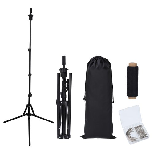 obeoby Adjustable Wig Stand Tripod, Mannequin Head Stand for Cosmetology Hairdressing Foldable Wig Head Stand with T-Pins, C-Pins, Wire, Storage Bag