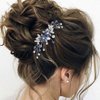 Latious Bride Wedding Crystal Hair Comb Silver Leaf Bridal Hair Clip Blue Pearl Hair Piece Rhinestones Hair Accessories for Women and Girls