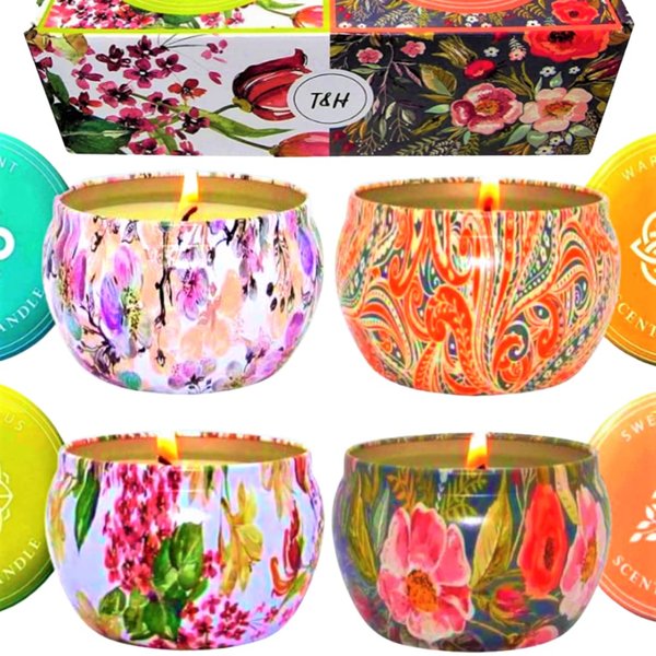 Aromatherapy Relaxing Candle Gift Set 4x6 Oz – Scented Candles Gift Sets for Home - Natural Soy Decorative Candles Stress Relief Gifts for Women - Bathroom Candles - Birthday Gifts for Friends