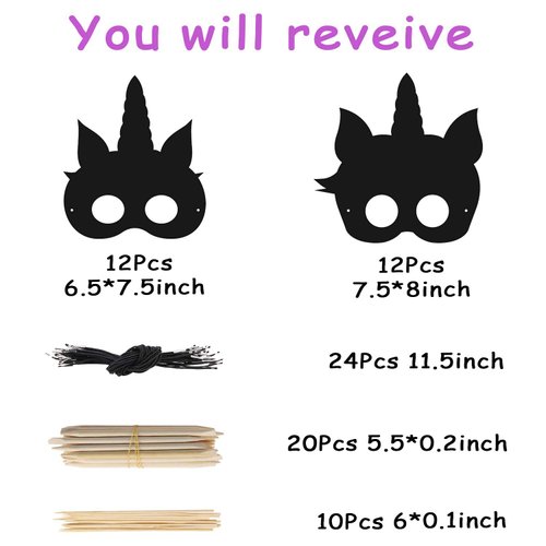 MALLMALL6 24Pcs Magic Horse Mask Scratch DIY Masks Party Favors Color Reveal Scratchboard Magic Horse Theme Birthday Party Supplies Decorations Dress Up Costumes Crafts Kit for Boys Girls