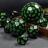Poludie 15 Pieces Complete Polyhedral DND Dice Set D3-D100 Spherical D&D Dice Set with Dragon Eye Dice Bag, D100 Dice for Dungeons and Dragons, RPG, MTG Table Games(Black w/Green Numbers)