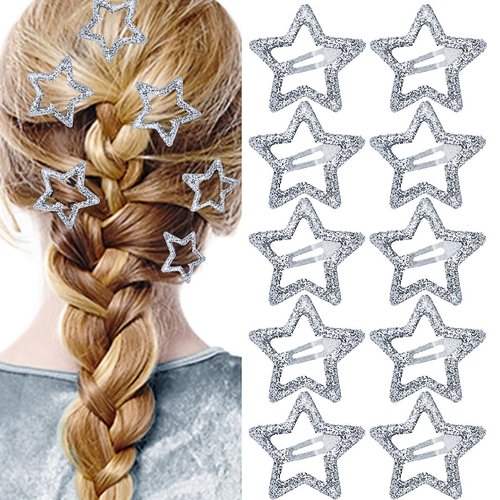 10PCS Glitter Metal Hair Barrettes for Girls Women - Cute Y2K 2000s Star Hairpins Headpieces and Non-Slip Star Hair Accessories for Thin & Thick Hair
