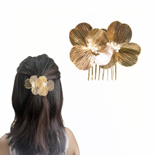 Gold Flower Metal Hair Side Combs Gold Hair Clip Headpiece Hair Combs for Women Decorative Flower Girl Hair Accessories for Wedding Hair Pieces for Brides Prom Hairdos